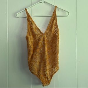 Never Worn Free People Gold Velvety Lace Bodysuit